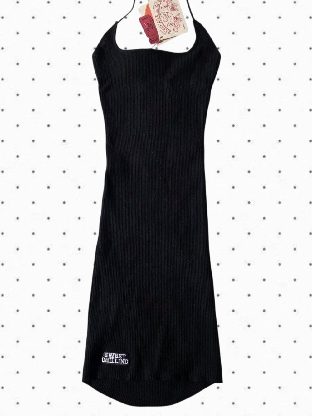 Sweet chilling black ribbed halter neck bodycon dress